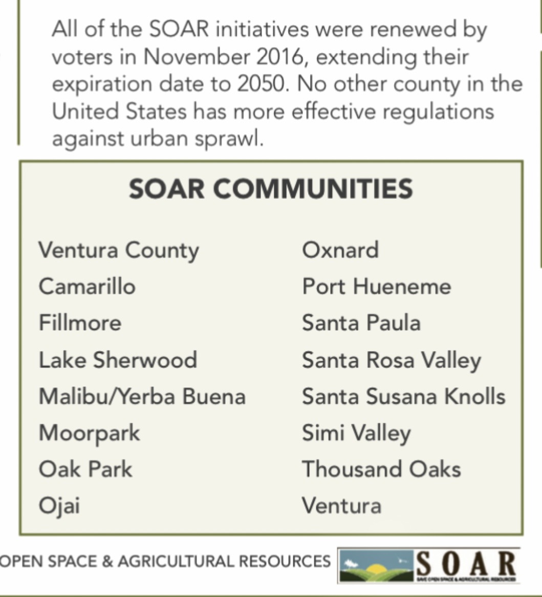 List of Ventura County SOAR communities and note that voters renewed the initiatives through 2050